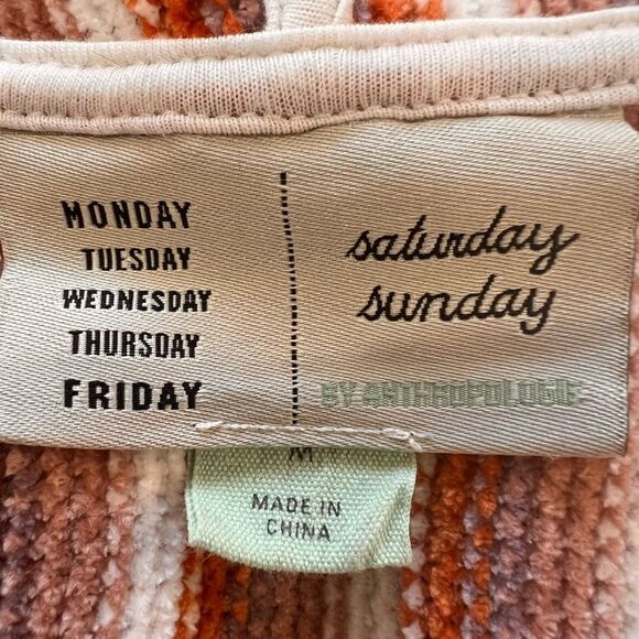 Saturday Sunday Anthropologie Chenille Orange Striped Hoodie Boho Cozy Size M - Picture 6 of 7